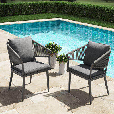 Outdoor Dining Chair Of 2, Woven Wicker Dining Armchairs With Cushions (set Of 2) by Orren Ellis