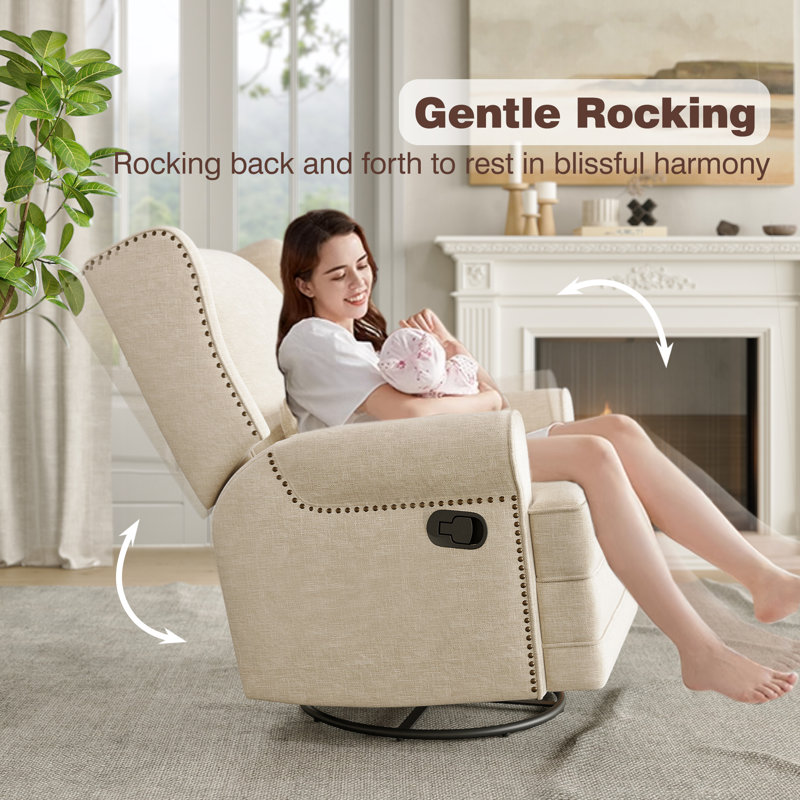 34" Wide Upholstered Manual Swivel Rocking Recliner,Set of 2, Beige