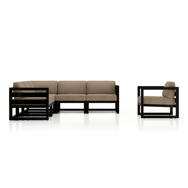 Avion 6 Piece Sectional Set - Black, Canvas Heather Beige Sunbrella® Canvas, Black