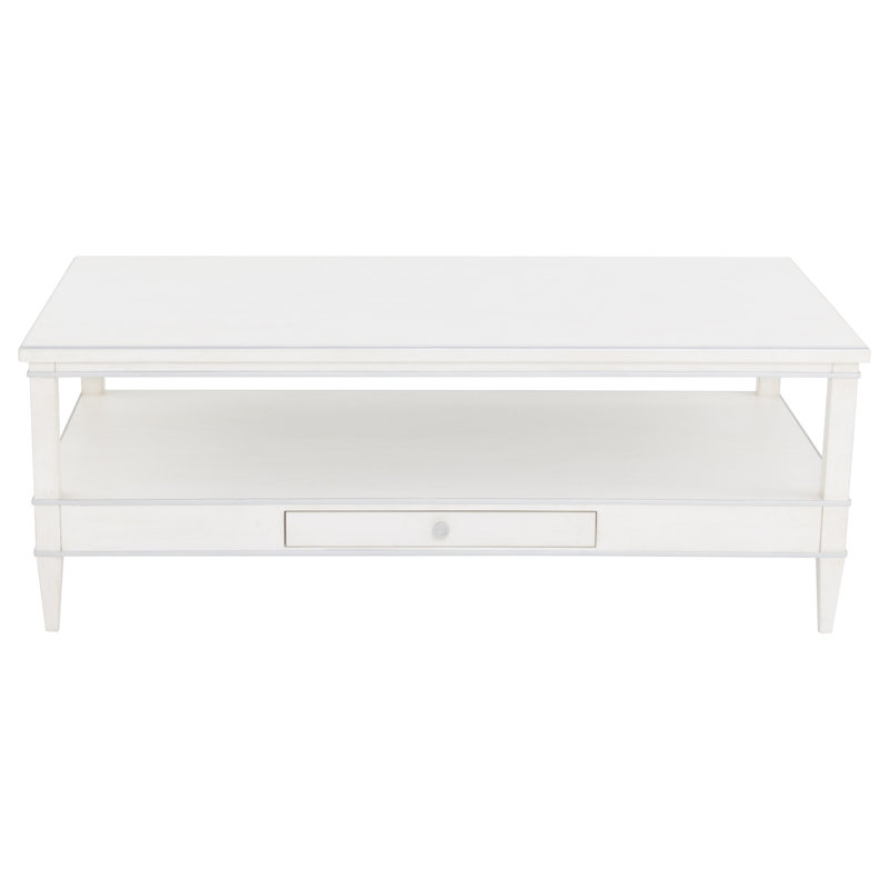 Camille Solid Wood Single Coffee Table, White/Antique Pewter