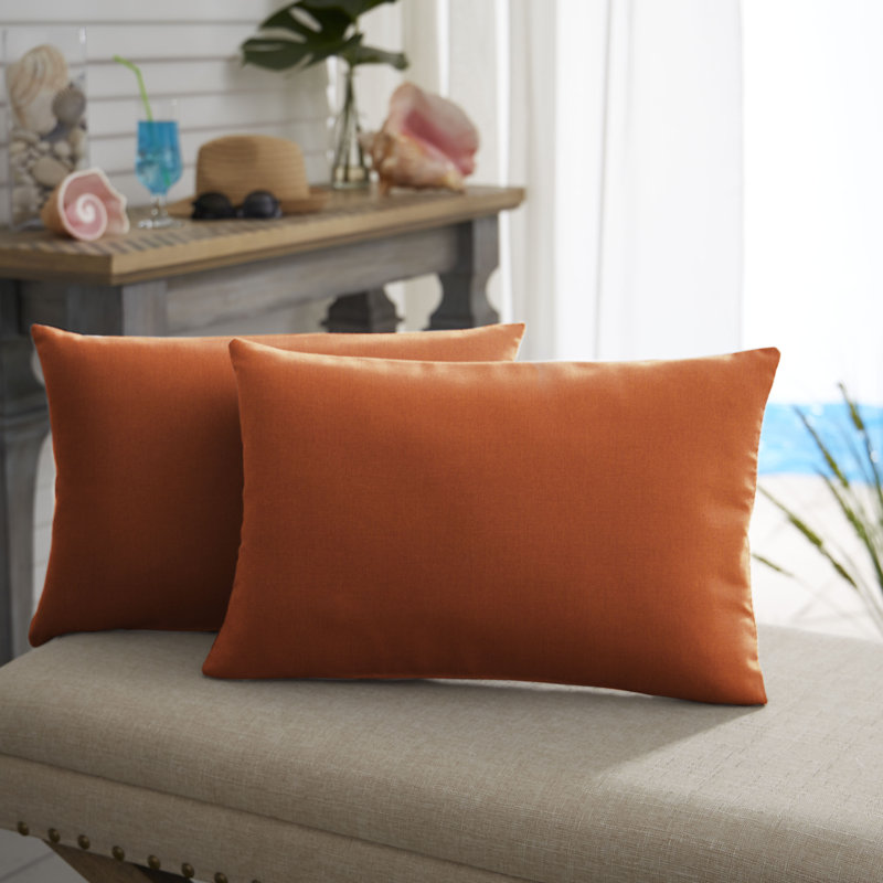 Outdoor Sunbrella Lumbar Pillow, Orange KE, 12"H x 18"W