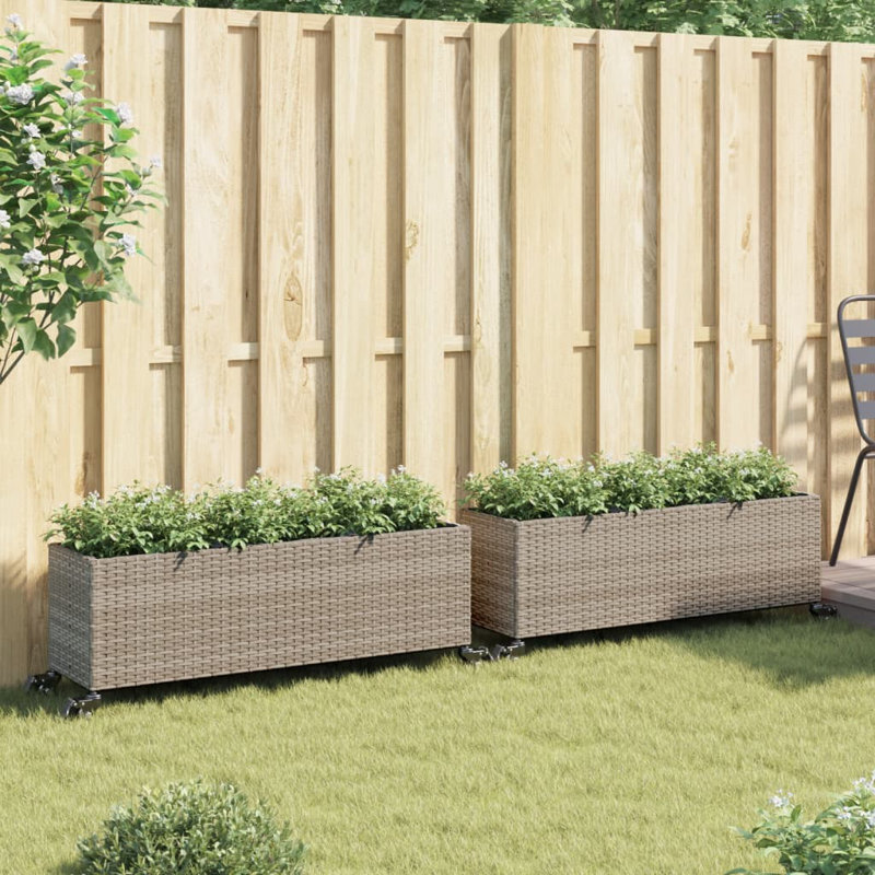  Garden Planters With Wheels 2 Pcs 107X32x38 Cm Poly Rattan, Grey