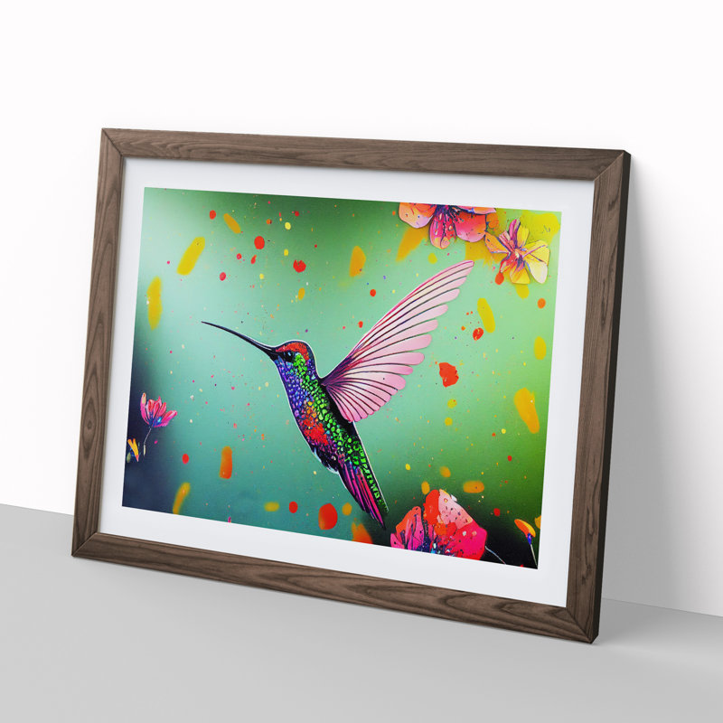 Colourful Hummingbird Vol.1 - Print, 46cm H x 64cm W x 2cm D, Walnut Framed