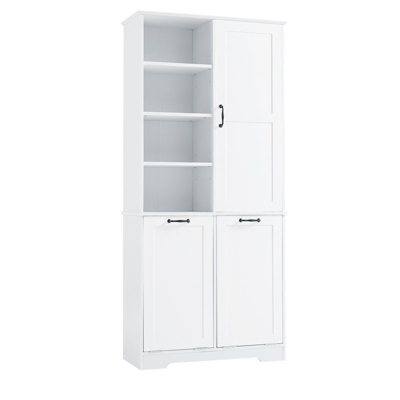 Fleurine 68'' H Bathroom Cabinet with Tilt-Out Laundry Hamper,Modern Linen Cabinet with Adjustable Shelf,Freestanding Style