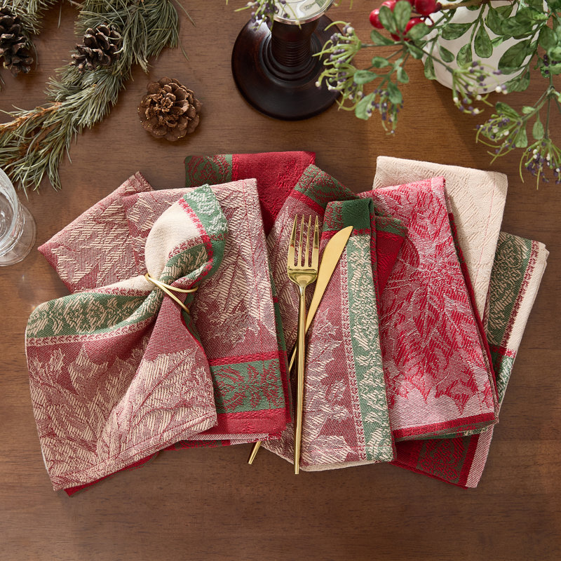 Kaosayn Jacquard Woven Cotton Christmas/Holiday Dinner Napkin, 17"x17", Set of 8