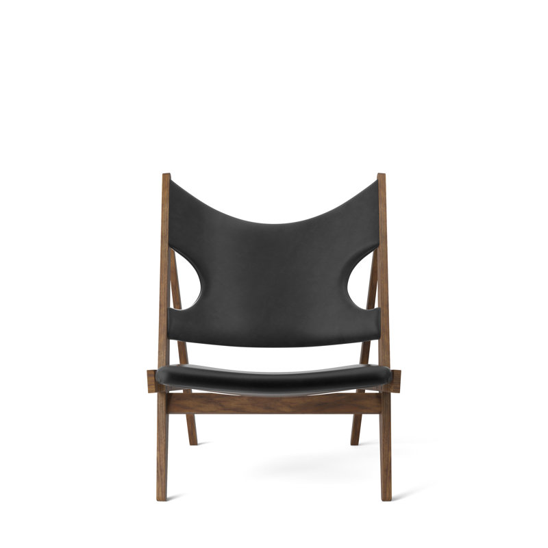 Knitting Lounge Chair, Walnut, Dakar 0842 Black Genuine Leather
