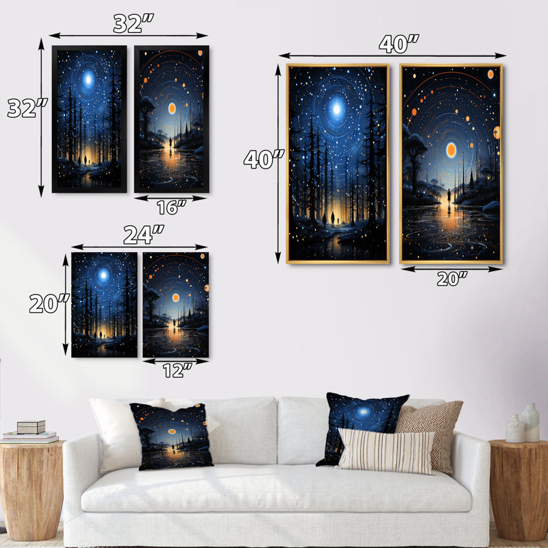 «Native Art Blue Celestial Guardians», 2 pièces, Toile tendue, H 24 po x l 20 po