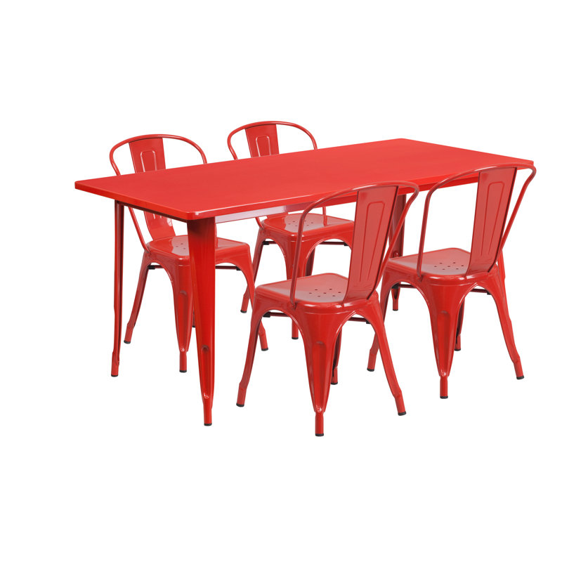 Metal Indoor-Outdoor Table Set, Red, 5, 29.5"H x 31.5"W x 63"D