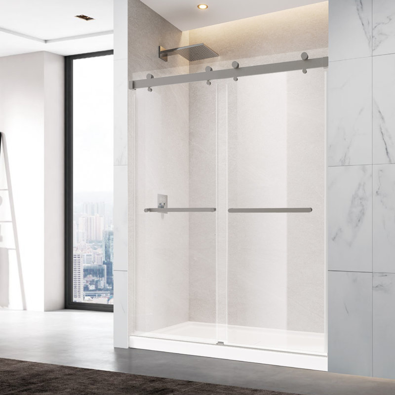 60" Frameless Brushed Nickel Sliding Shower Door with Clear Glass