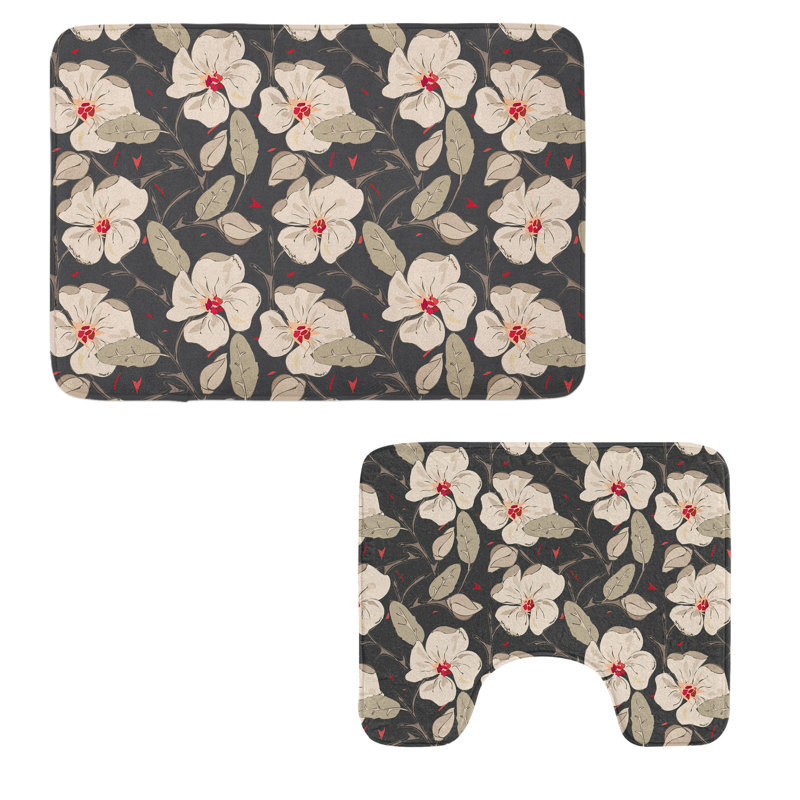  Ensemble de 2 tapis floraux pour salle de bain