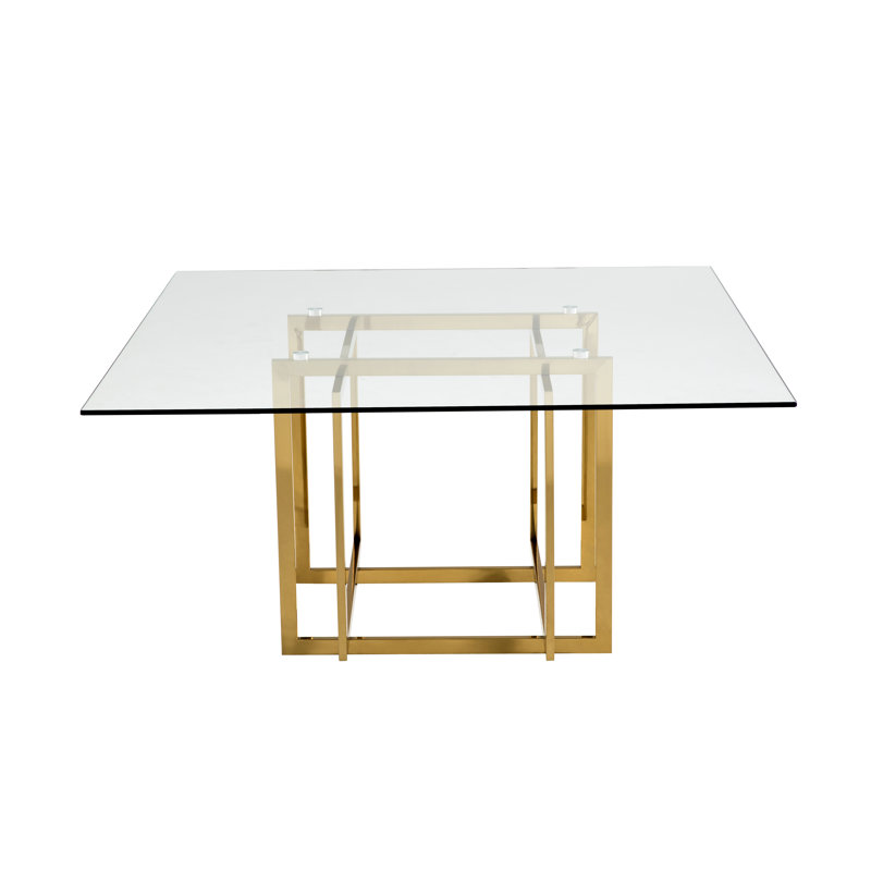 Etta Square Glass Top Dining Table, Champagne Gold