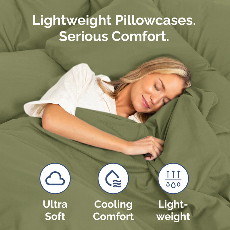Microfiber Pillowcase Set of 2, Soft Double Brushed Pillow Covers, Breathable & Easy Care, Queen, Sage Green