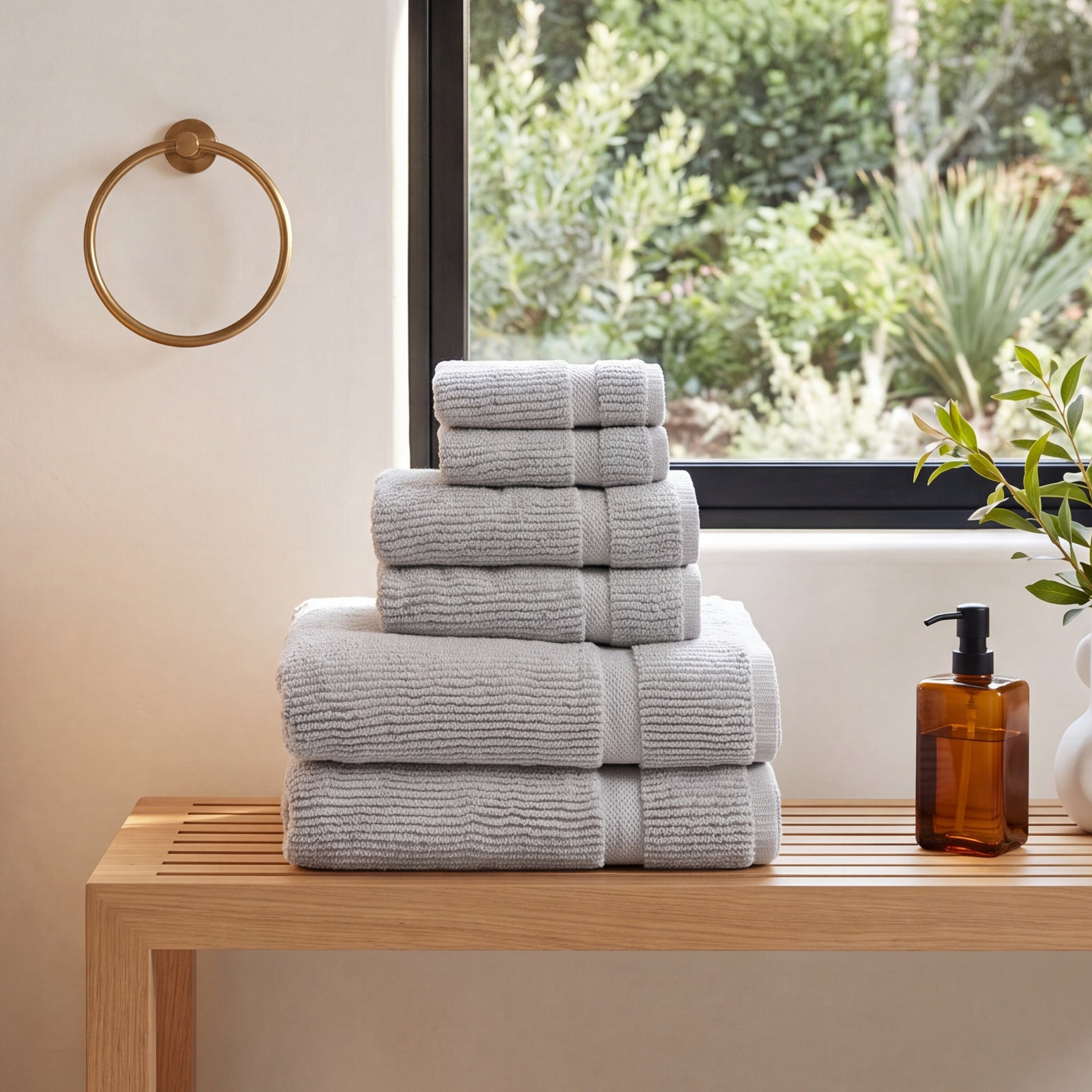 Bear 6-Piece Cotton Towel Set, Platinum