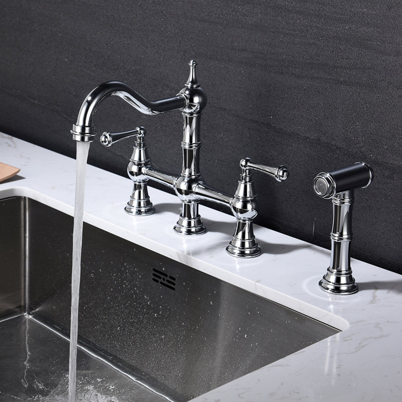 Robinet de cuisine à deux poignées avec douchette extractible Bridge, Chrome