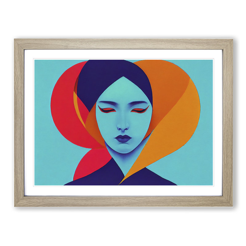 XH1022-10292X Woman Modern Art - Single Picture Frame Print, 46cm H x 64cm W, Oak 