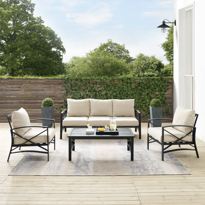 Mosier 5 - Person Patio Conversation Set with Cushions, Oatmeal, Oil Rubbed Bronze