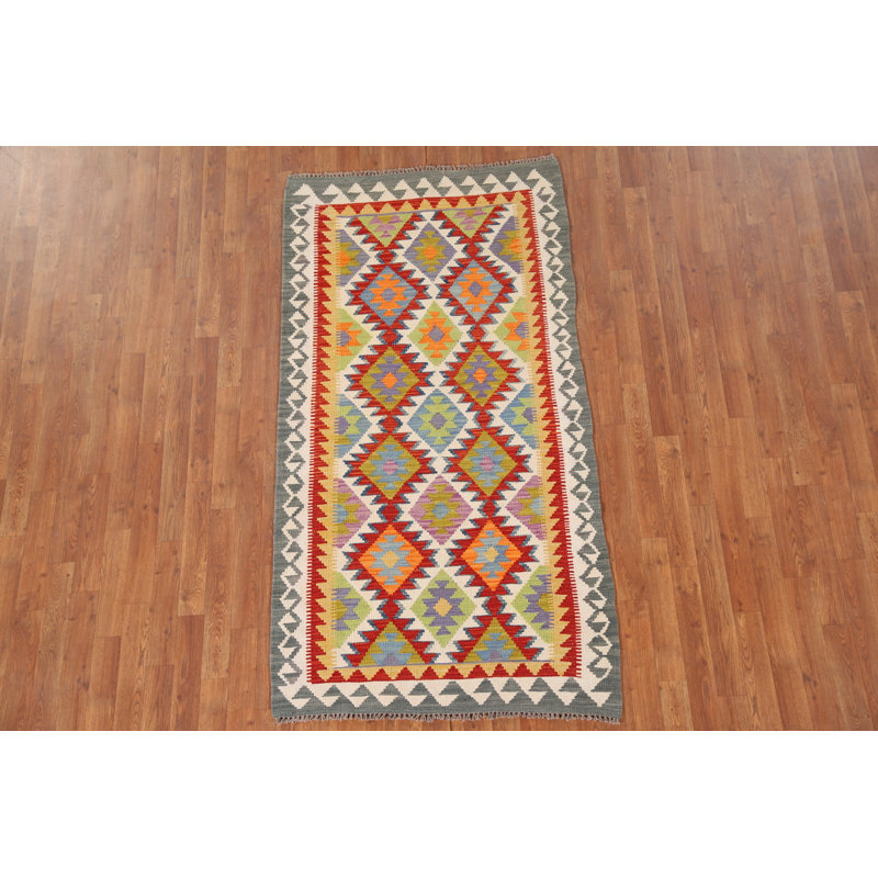 Tapis oriental réversible en laine Kilim 3 x 7