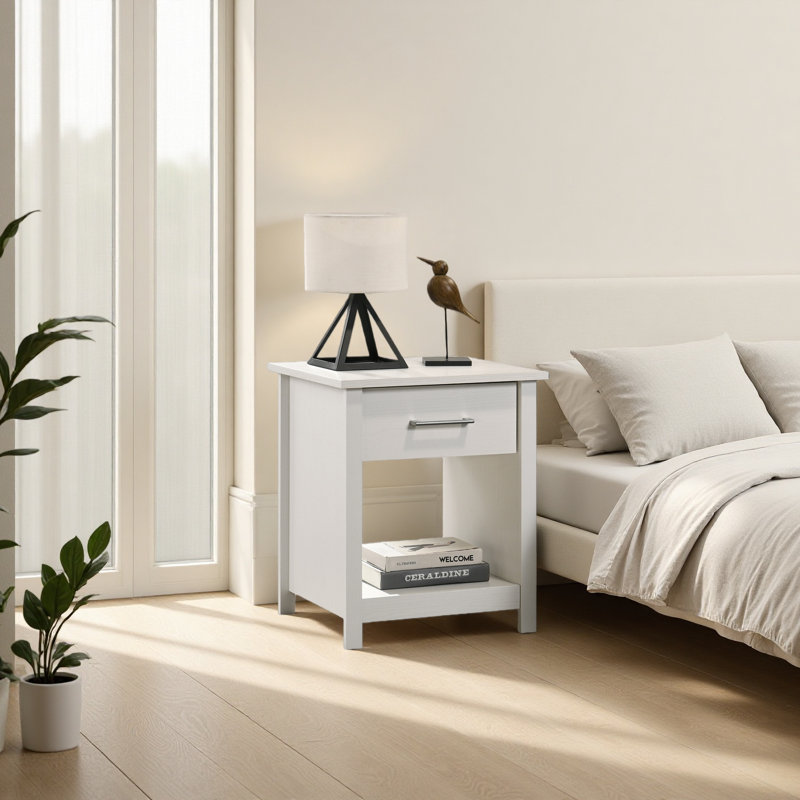 20"W 1-Drawer Nightstand Bedside Table, White