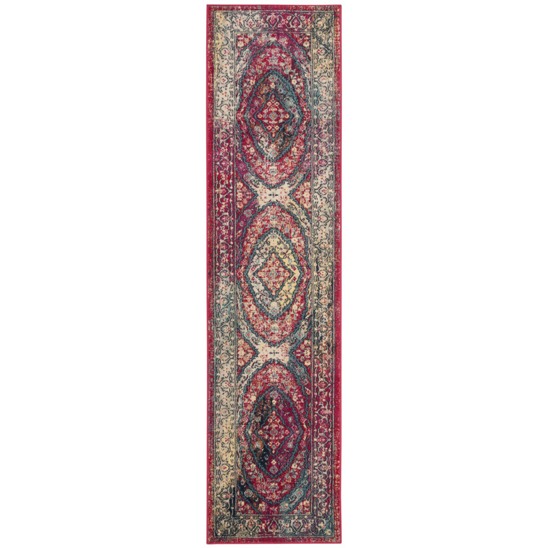 Tapis oriental fuchsia / ivoire Annette, Tapis de couloir 2 pi x 8 pi