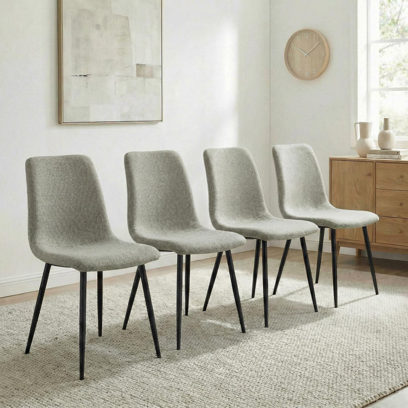 Karmenu Linen Upholsered Dining Chair Set of 4, Gray, Black