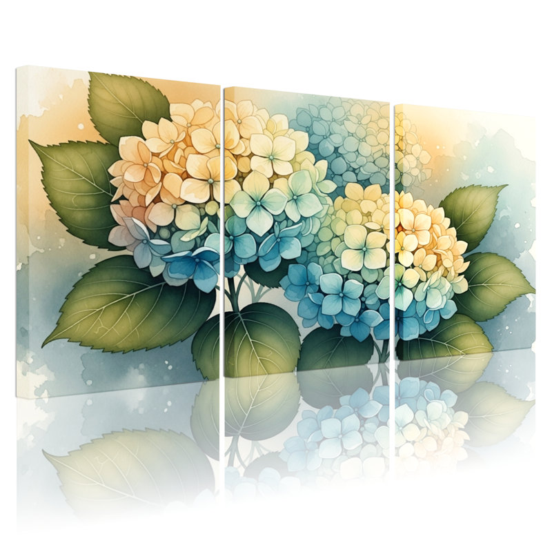 Tableau mural sur toile à motif floral d'hortensia (paquet de 3), H 18 po x l 36 po