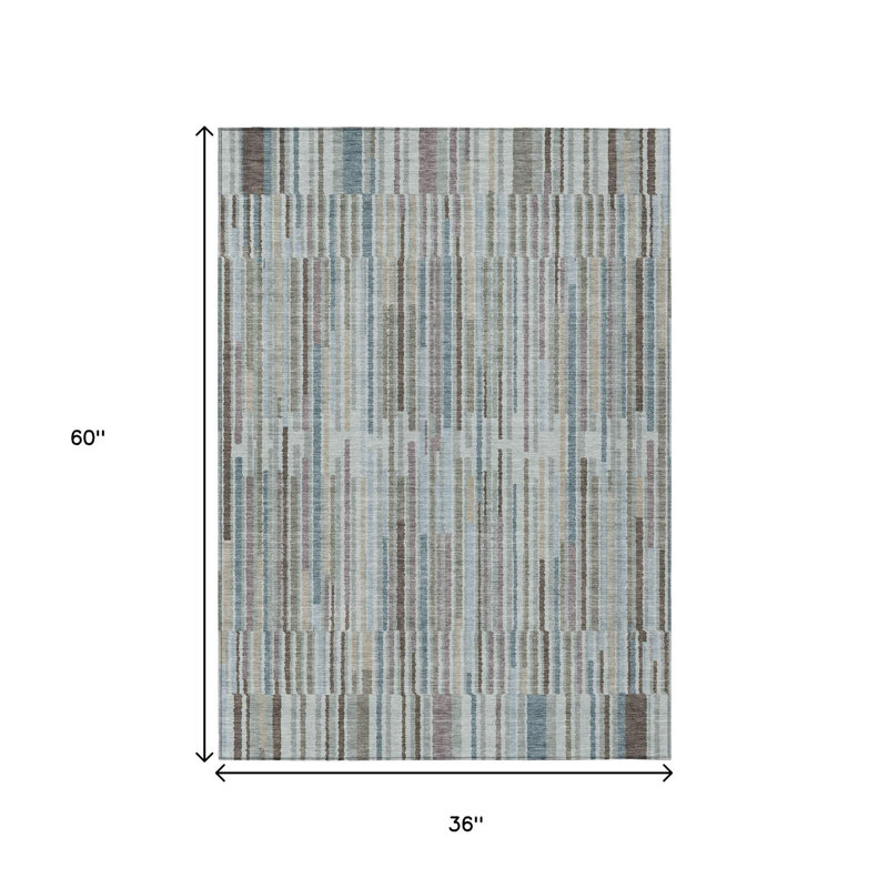 Tapis bleu sarcelle à rayures 3 pi x 5 pi bleu et brun