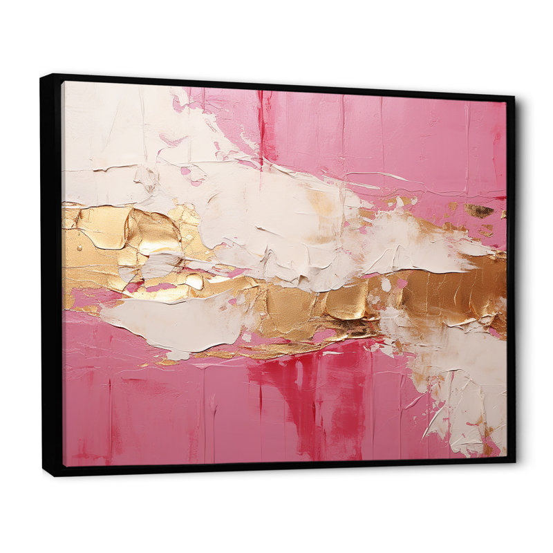 Minimalism Pink And Gold Horizon I - Abstract Wall Decor, Black Floater Framed, 16" H x 32" W x 1" D