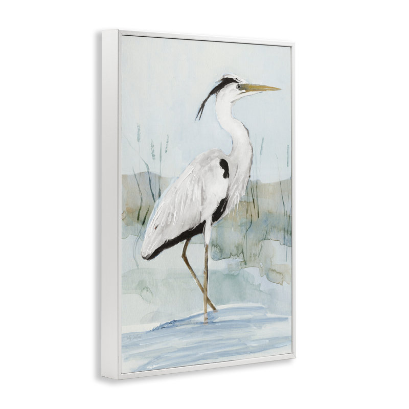 «Stepping Egret», estampe numérique par Sally Swatland, Estampe numérique encadrée blanc bord de mer, H 24 po x l 16 po