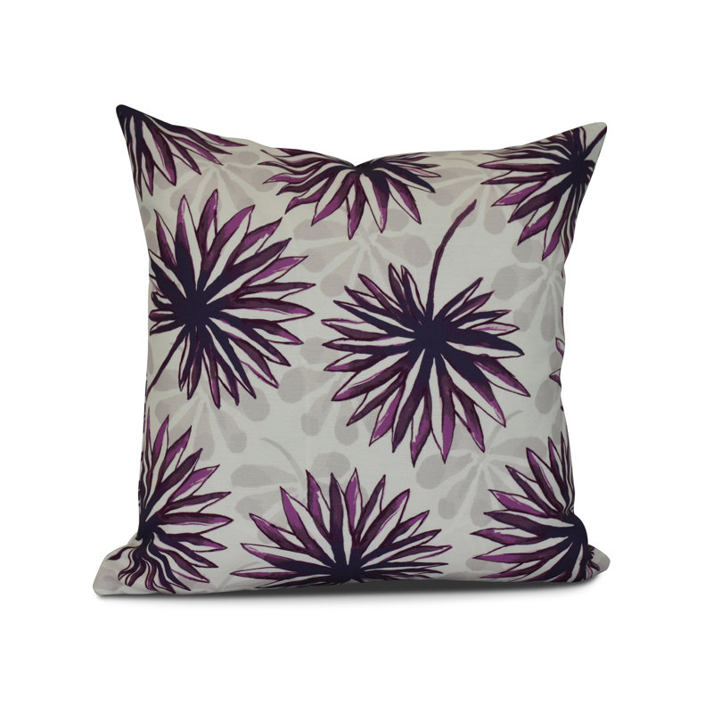 Purple Floral Print Square Cotton Throw Pillow, 16" x 16"