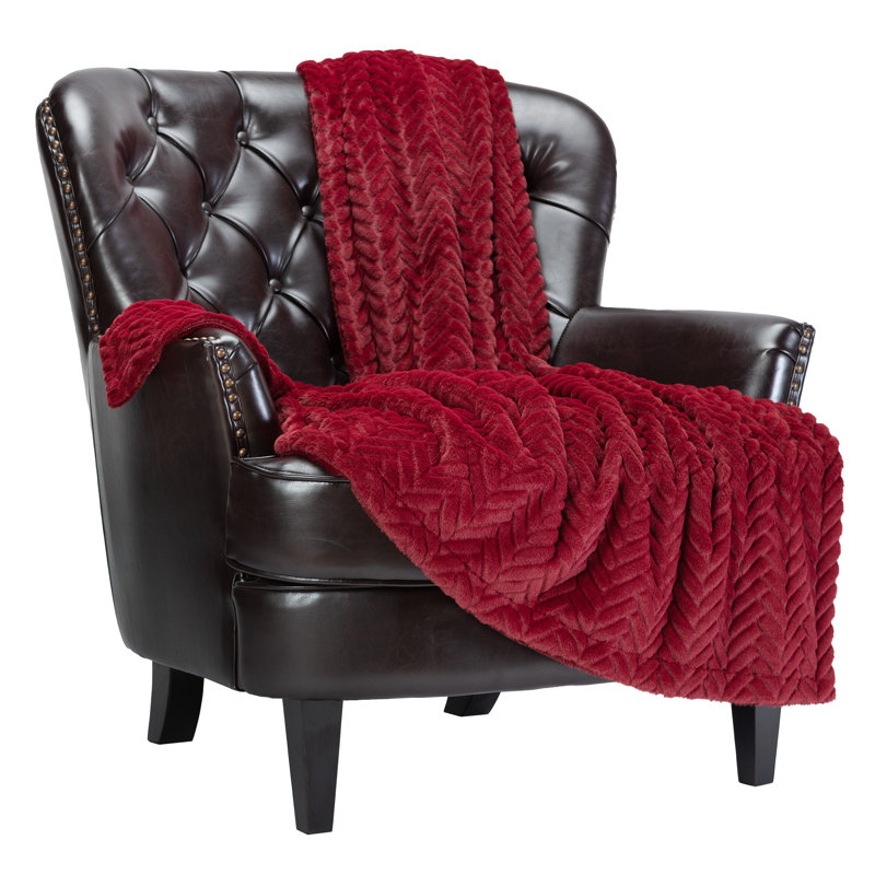  Jeté en fausse fourrure douce, Rouge / marron