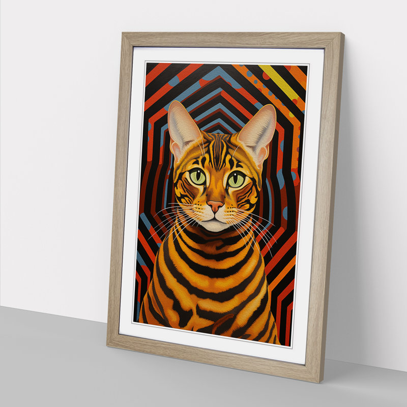 Bengal Cat Op - Framed Print, 34cm H x 25cm W x 2cm D, Oak Framed