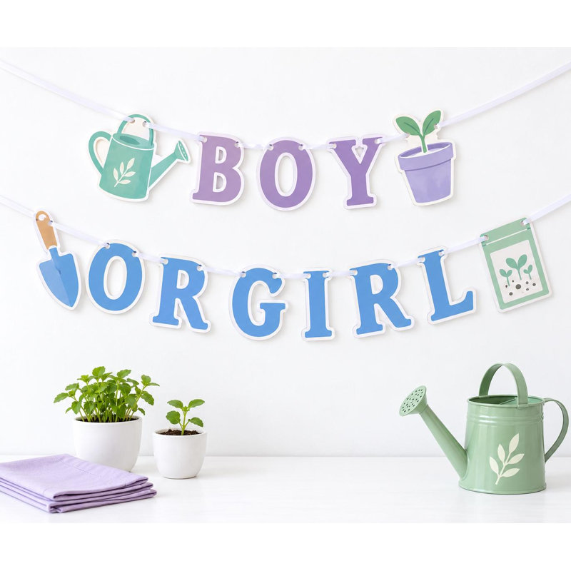 Bannière « Petite Pousse » pour révélation du sexe, guirlande botanique garçon ou fille, décoration de semis lilas, bleu et menthe