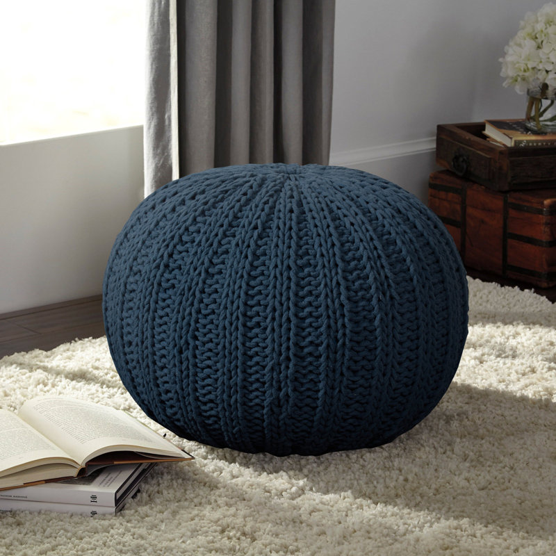 Pouf rond en coton 20 po beige, Bleu