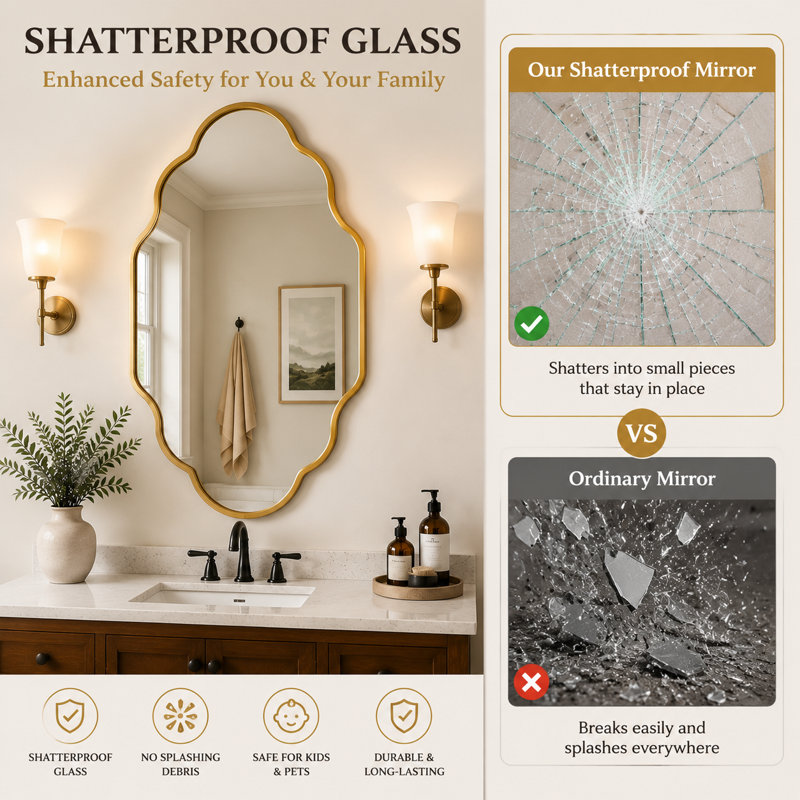 26" x 46" Gold Oval Bathroom Vanity Mirror, Aluminum Frame, 4mm HD Shatterproof Glass, Wall Mounted Vertical & Horizontal
