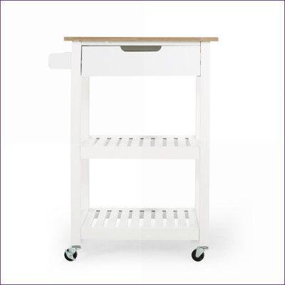 Kitchen Island with Storage Drawer, Cabinet &amp; Rolling Casters, Contemporary Rubberwood Top | Wood | Compact