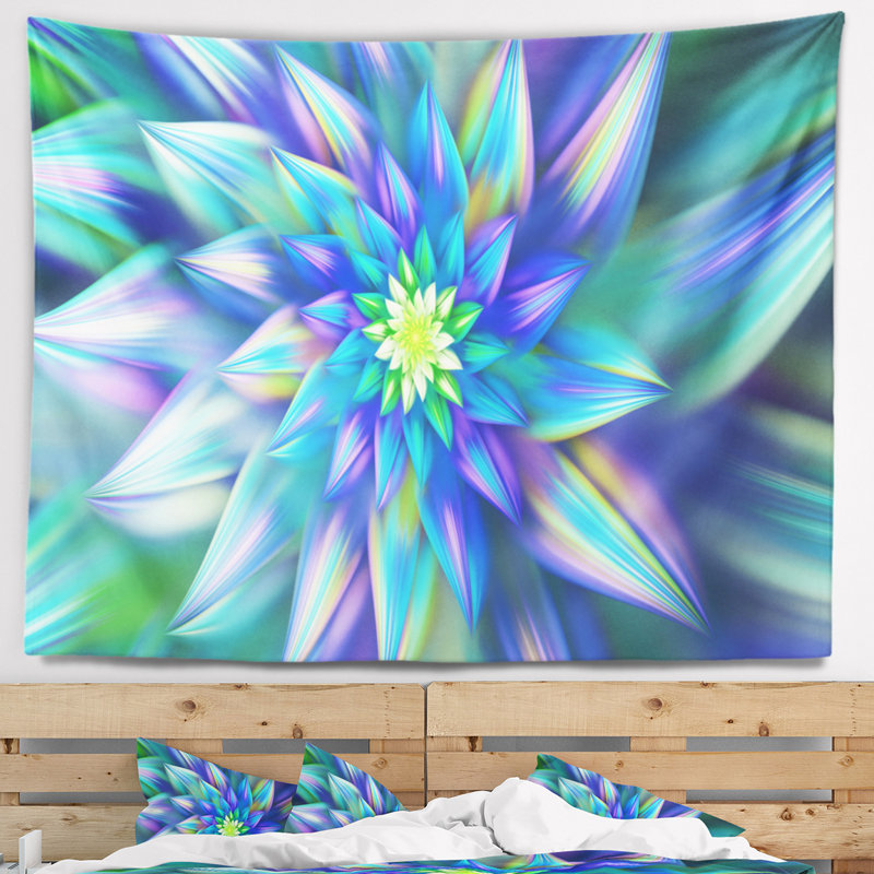 Tapisserie fleur florale à motif floral bleu light, H 32 po x l 39 po