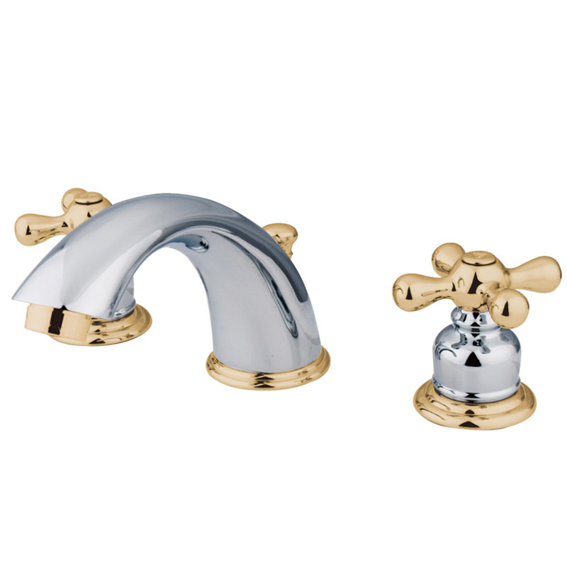Widespread Bathroom Faucet with Double Metal Cross Handles, Polished Chrome/Polished Brass