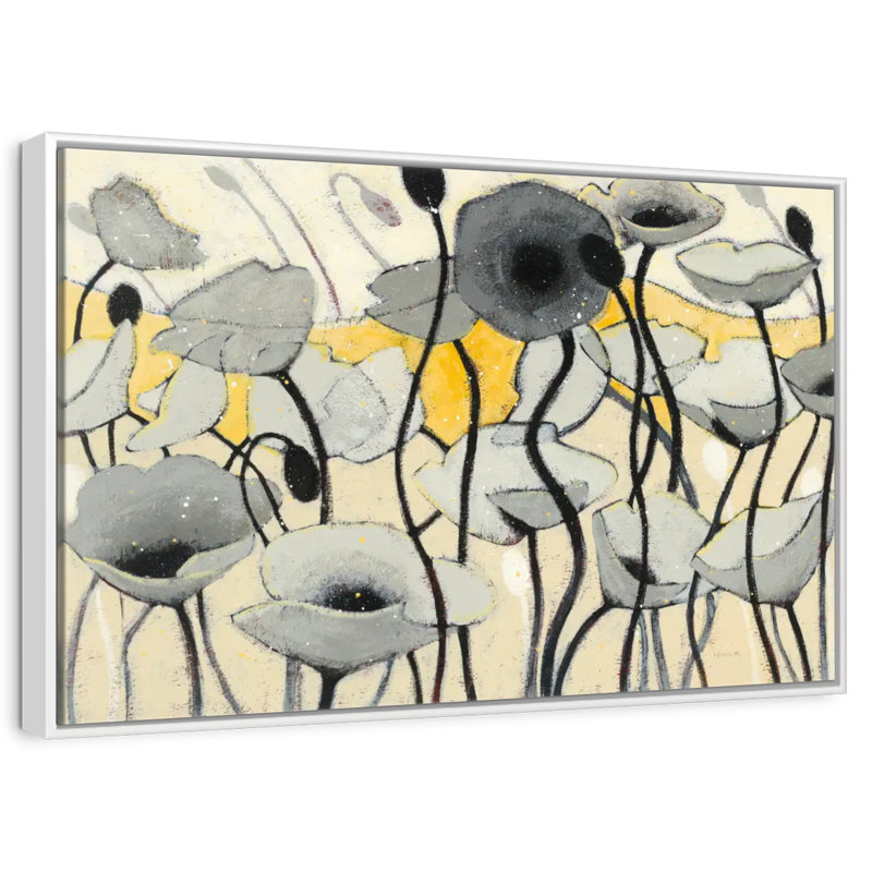 Fleur de jour de neige gris, Cadre flottant blanc, 19 po x 13 po