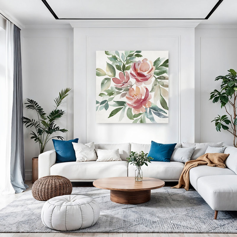 Blush Garden II Impression délicate et élégante d'art mural contemporain de pivoine naturelle, H 48 po x l 48 po