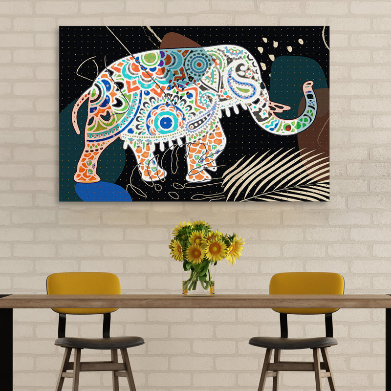 Boho Elephant Walk - Impression sur toile tendue, H 12 po x l 18 po x P 1,5 po