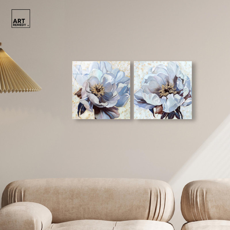 "Peony Dream", ensemble de 2 panneaux d'art floral , H 12 po x l 24 po