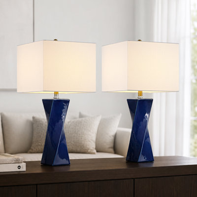 24.5in Blue Modern Sculpted Ceramic Table Lamps