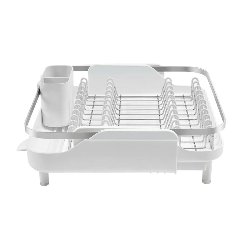 Large White Metal Foldable Dish Rack with Utensil Cup
