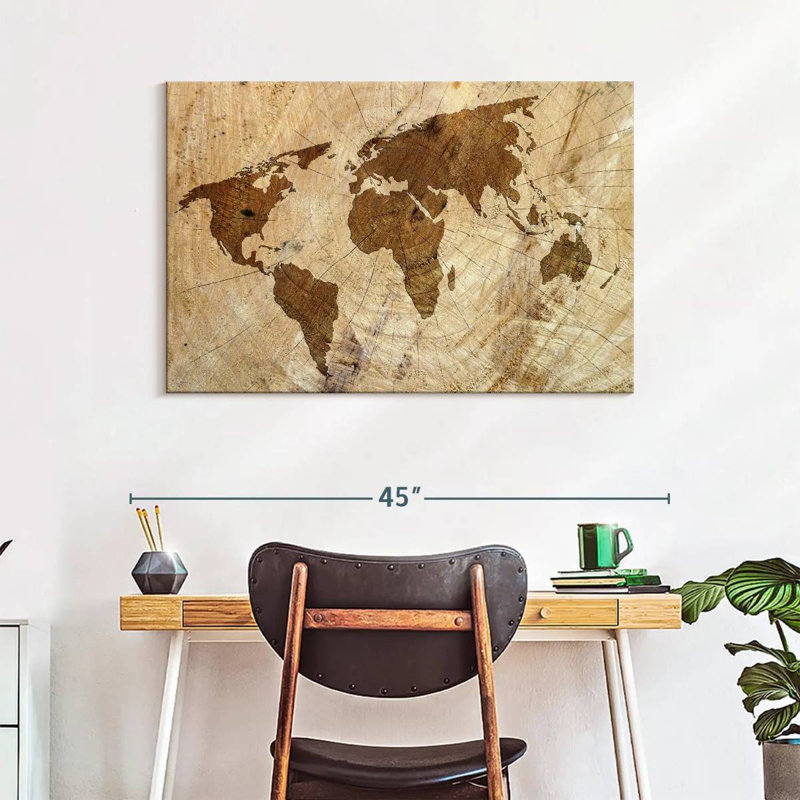 Aliaz Tree Stump World Map, 26" H x 39" W
