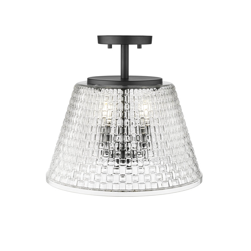 Morea 3 Light Semi-Flush Ceiling Mount with Clear Woven Lattice Shade, Matte Black