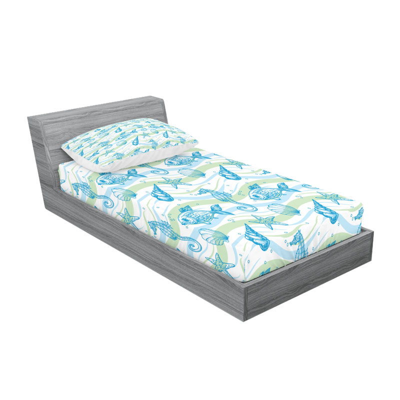 Drap-housse et coussin décoratif Ambesonne, bleu menthe, Ensemble de draps pour lit simple + 5 pièces supp