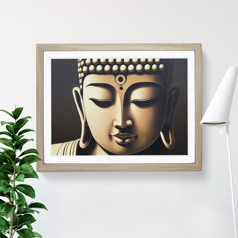 XH1022-6817X Peaceful Buddha - Picture Frame Print, Oak Framed, 25cm H x 34cm W x 2cm D