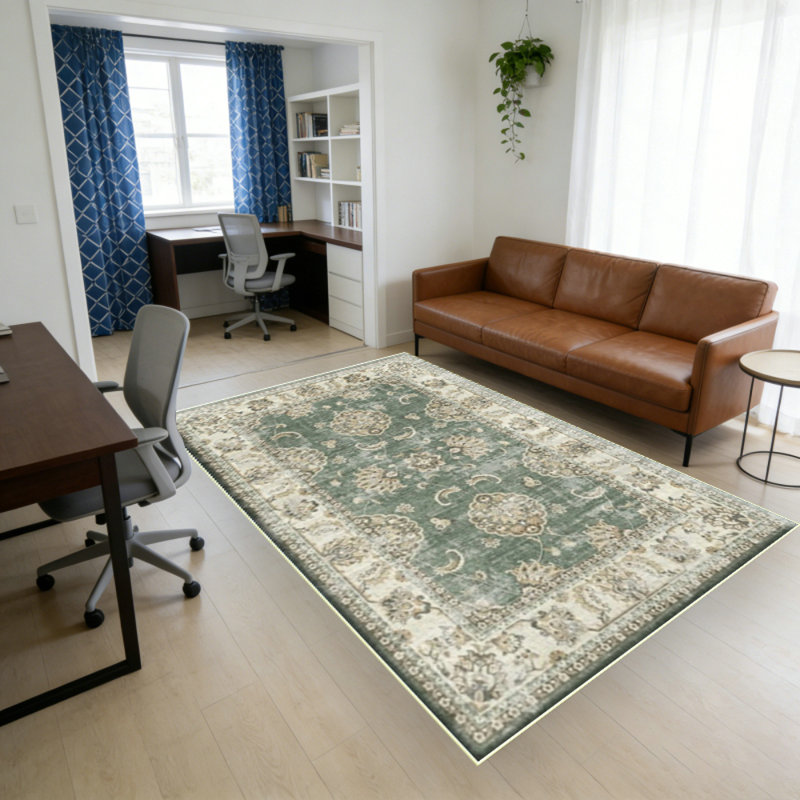 Washable Area Rug for Living Room, Vintage Large Boho Rugs for Office, Dining Room, Kids Room, Farmhouse, Durable Low Pile Non Slip Carpet for High Traffic Areas, Sage Green