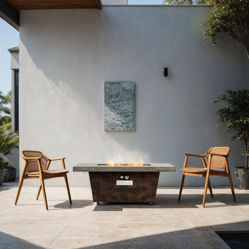 Table de foyer au gaz 42 pouces, table de foyer rectangulaire avec effet de texture imitant le ciment, table de foyer d'extérieur 50000BTU pour le patio, la cour, le chauffage de jardin