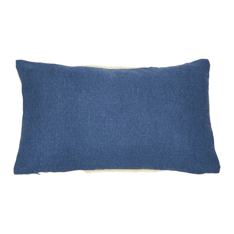 Blue and Beige Cotton Tufted Lumbar Pillow with Embroidered Rope Stripes